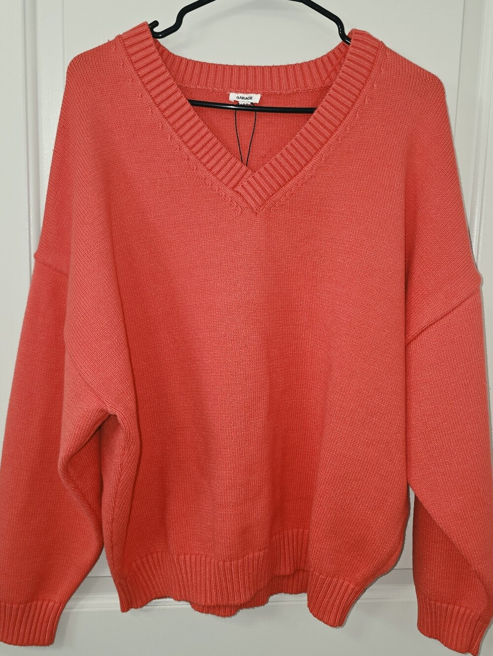 Garage Orange Solid Knit V-Neck Long Sleeve Pullover Sweater Women’s S/M NWOT